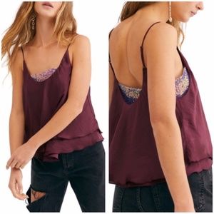 Free People Turn It On Cami Sequins Top Plum Color Sleeveless Blouse Size S